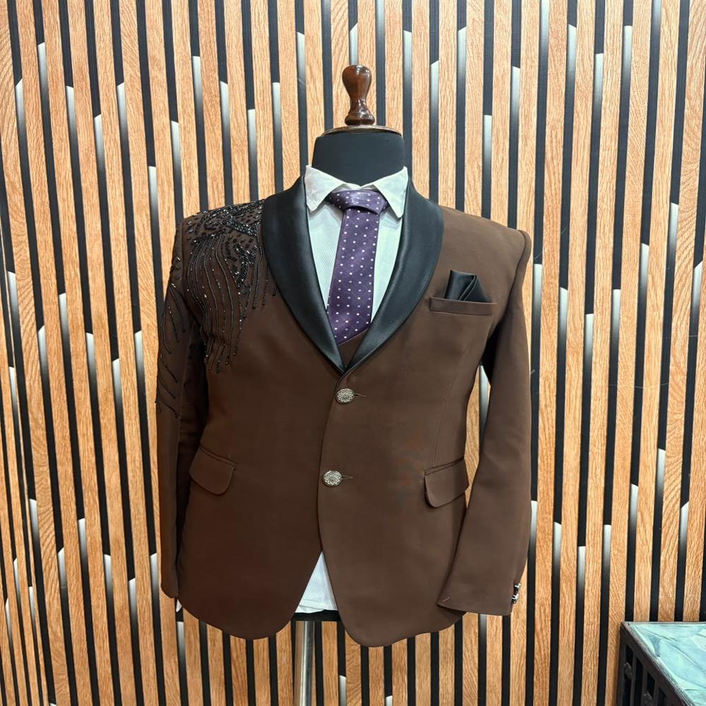 Premium Men s Three Piece Suit with Embellished Shoulder Work