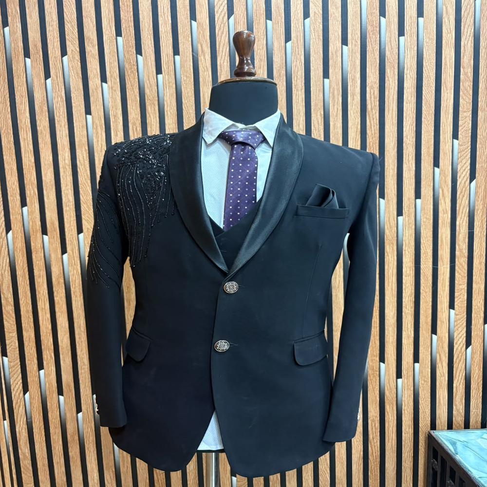 Premium Men s Three Piece Suit with Embellished Shoulder Work