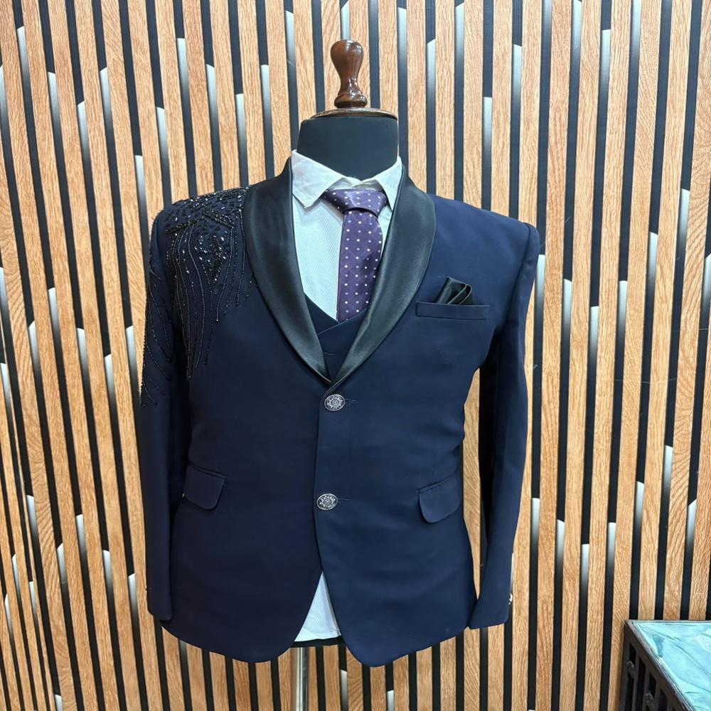 Premium Men s Three Piece Suit with Embellished Shoulder Work