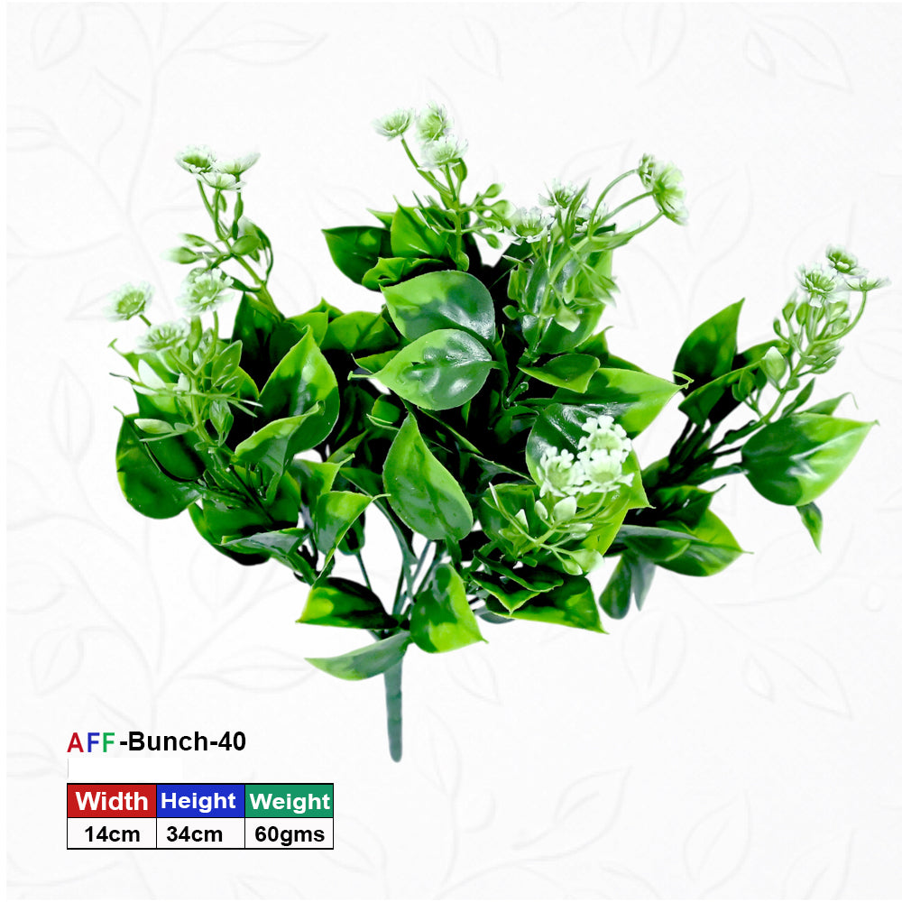 Artificial Bright Green Leaves with White Flowers