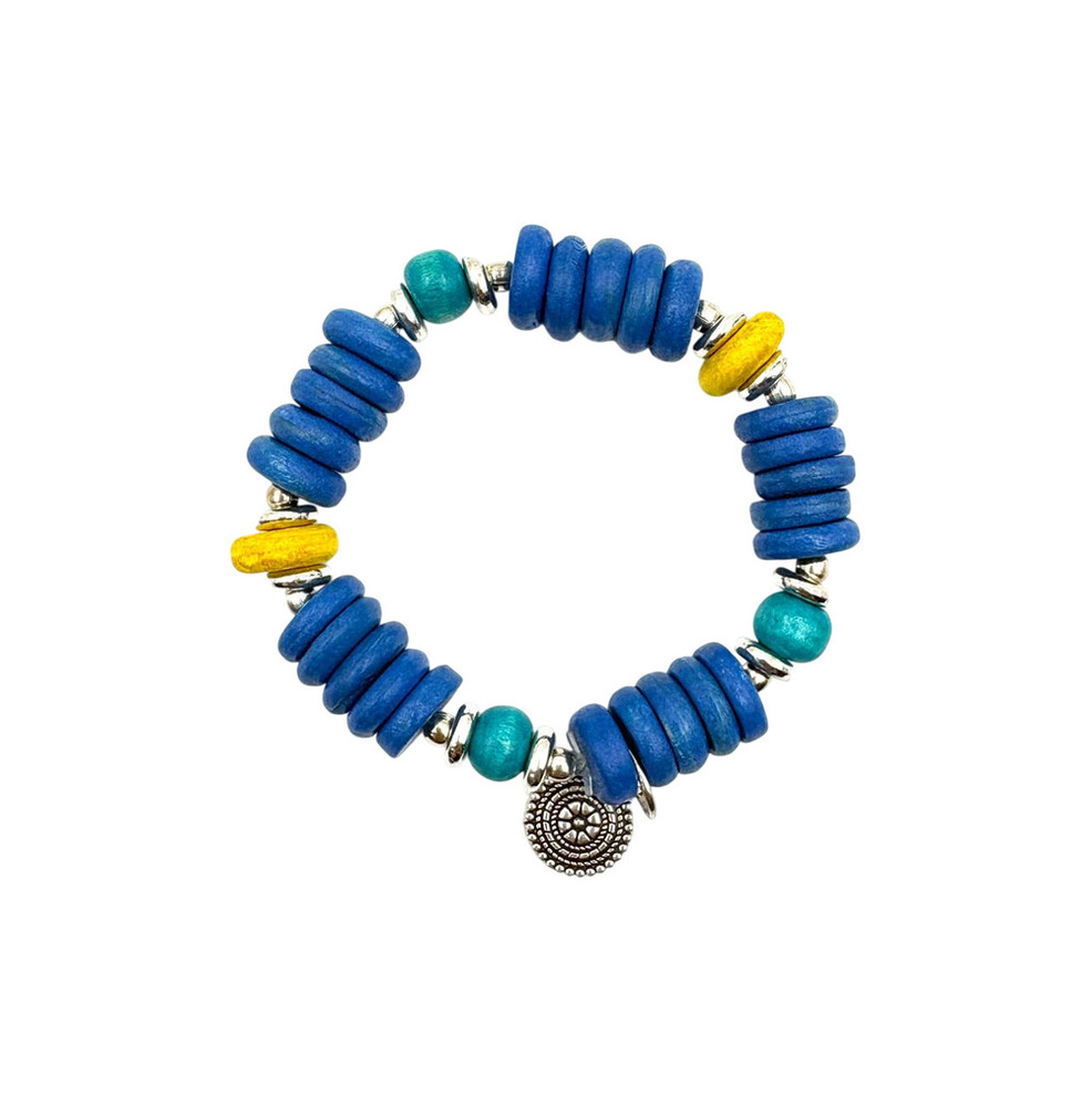 Mariner Blue Wood Disc Stretch Bracelet