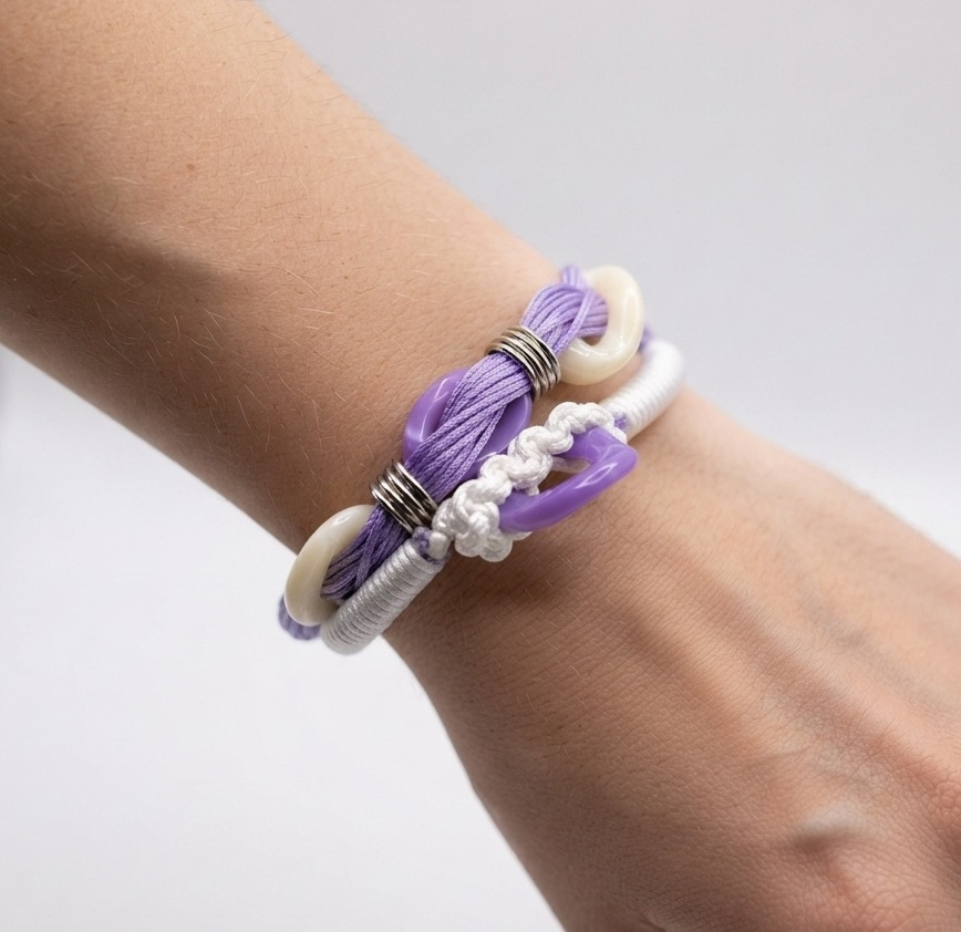 Layered Strand Bracelet With Metal Rings And Resin Bead Bracelet