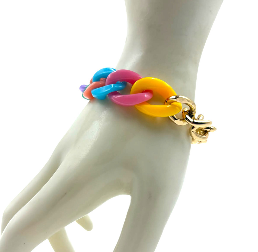 Rainbow Block Resin And Gold Chain Bracelet