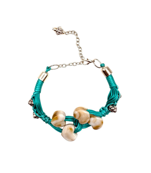 Adjustable Teal Thread Knot Bracelet With Resin Beads
