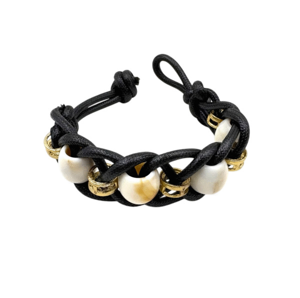 Black Wax Cord Woven Bracelet With Resin Bead