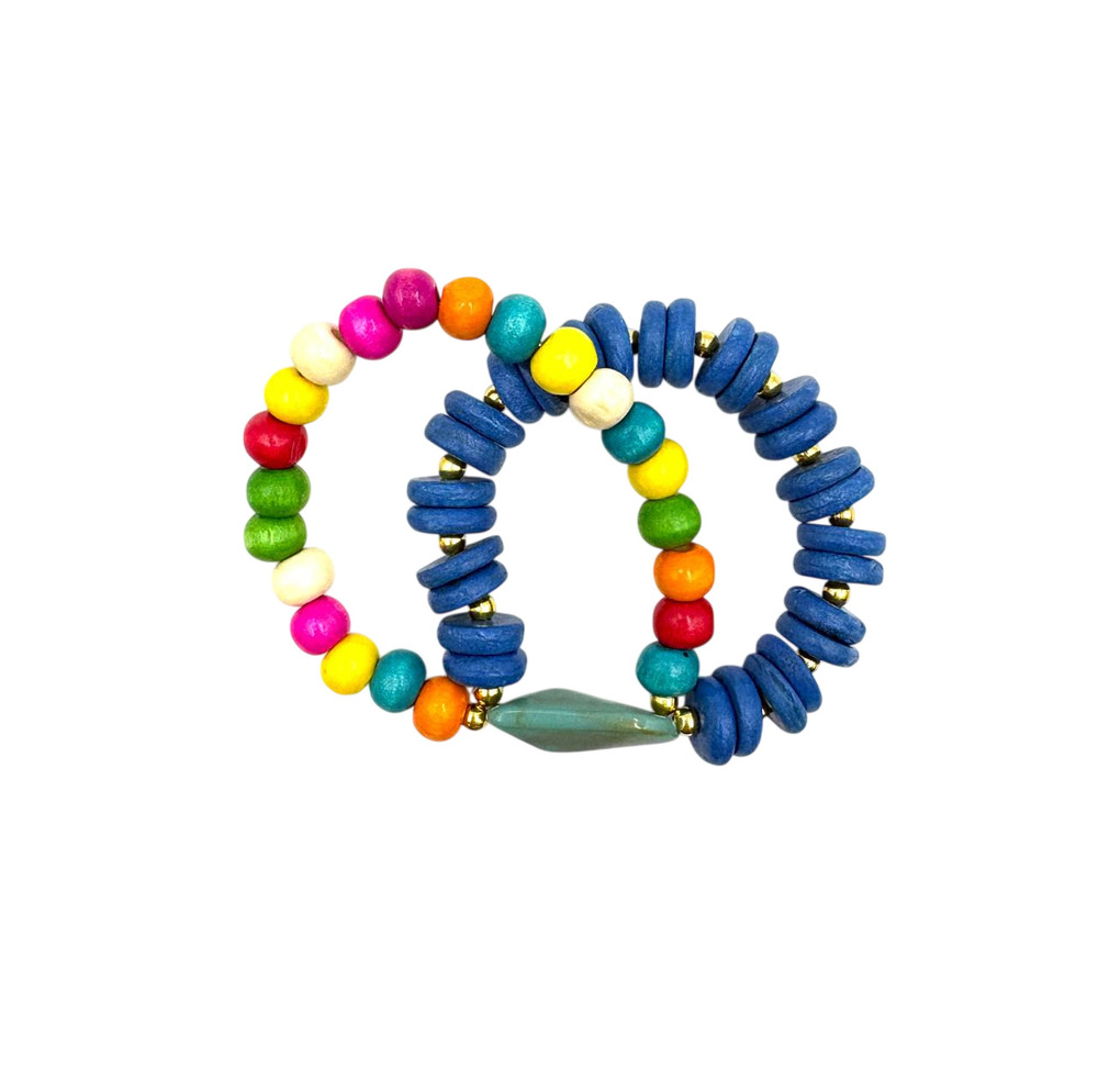 Handcrafted Rainbow And Indigo Wood Bead Bracelet