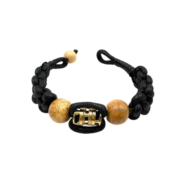 Black Knotted Cord Bracelet With Wooden Bead