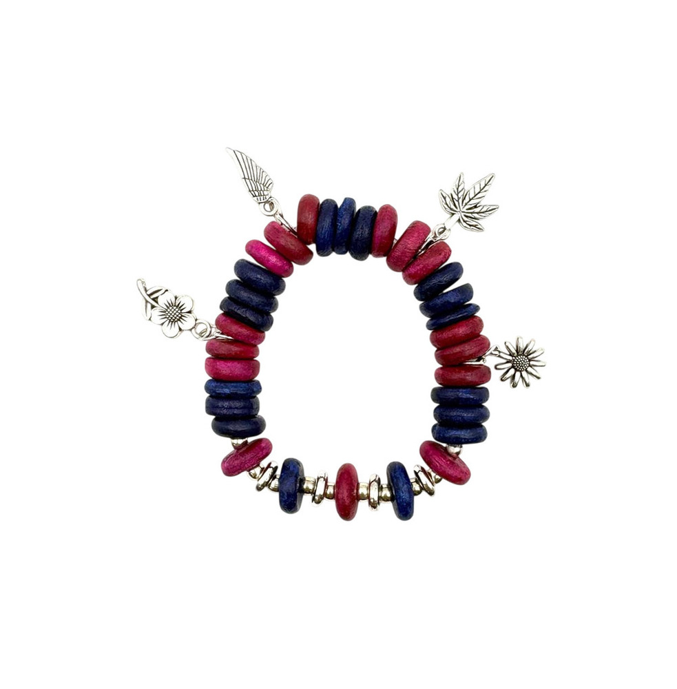 Midnight Berry And Leaf Charm Bracelet