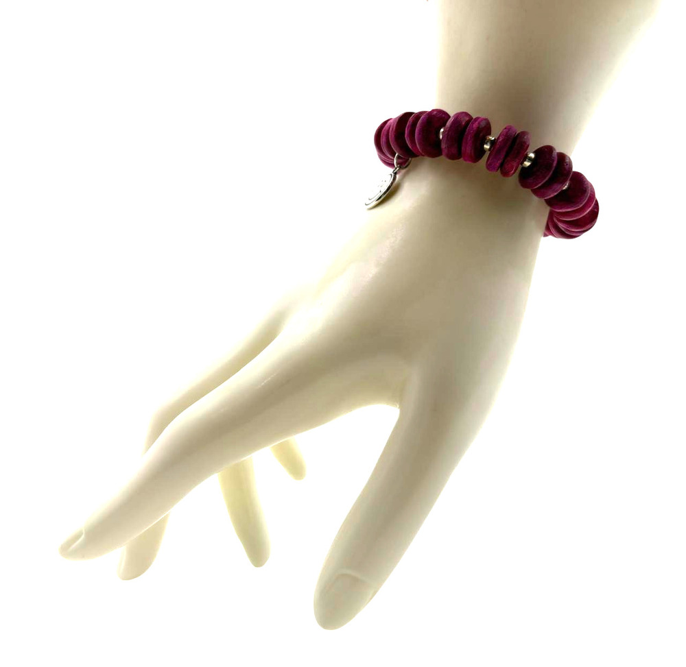 Good Vibes Wooden Disc Boho Berry Smiley Bracelet