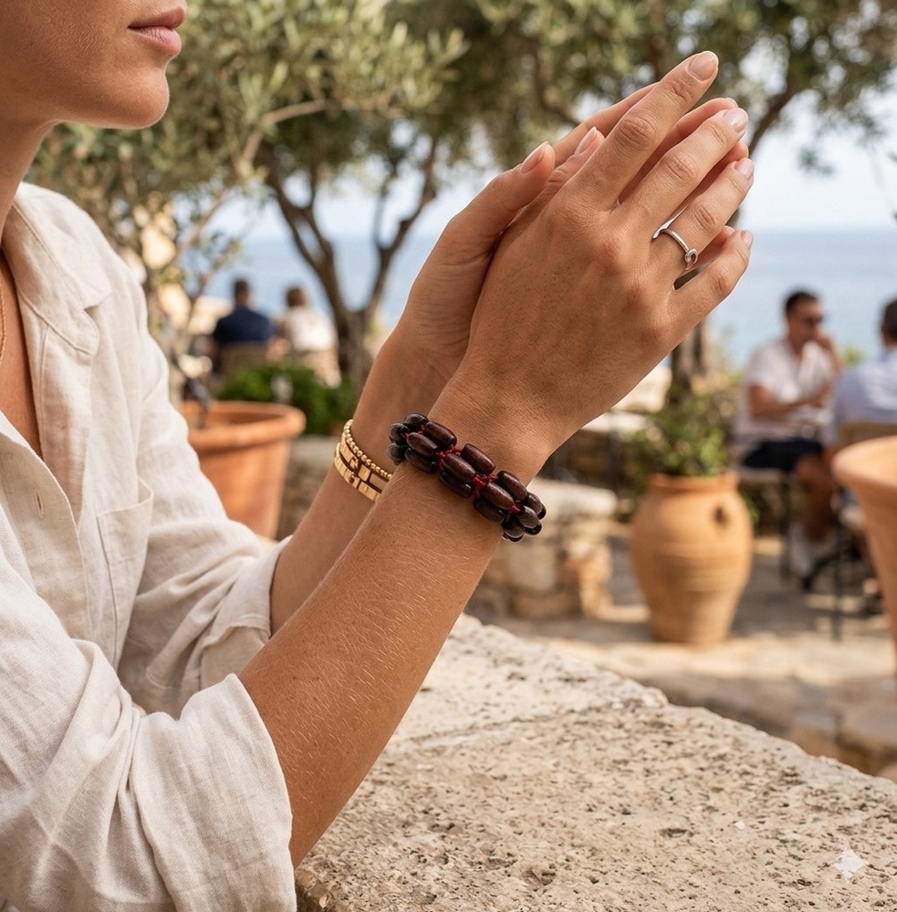 Crimson Cord And Ebony Barrel Bracelet