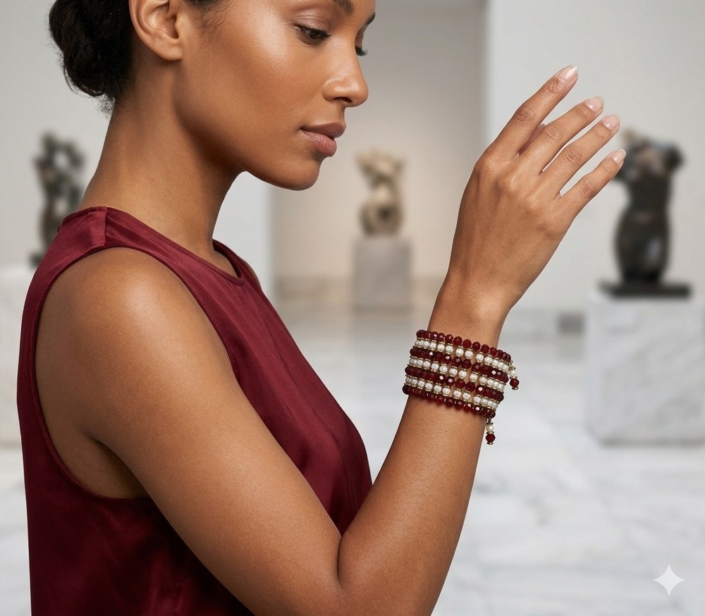 The Pearl And Garnet Opera Bracelet