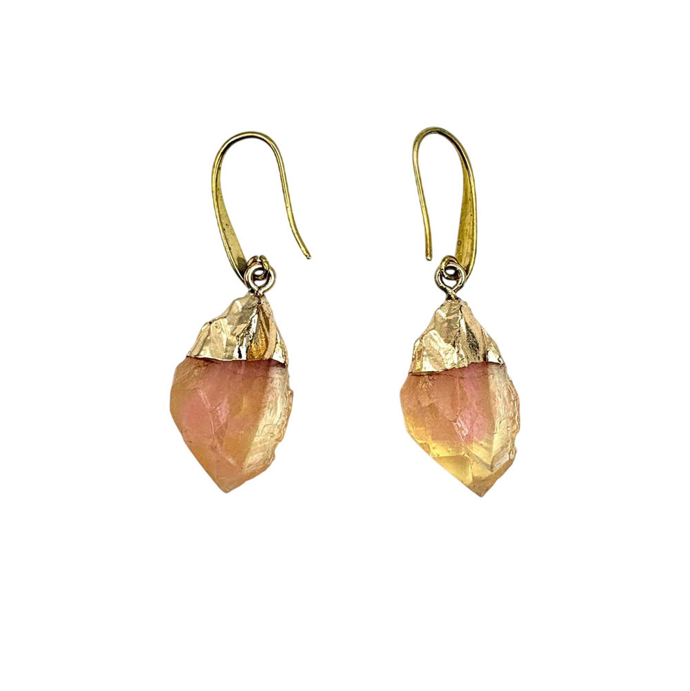 Golden Rose Quartz Drop Earrings