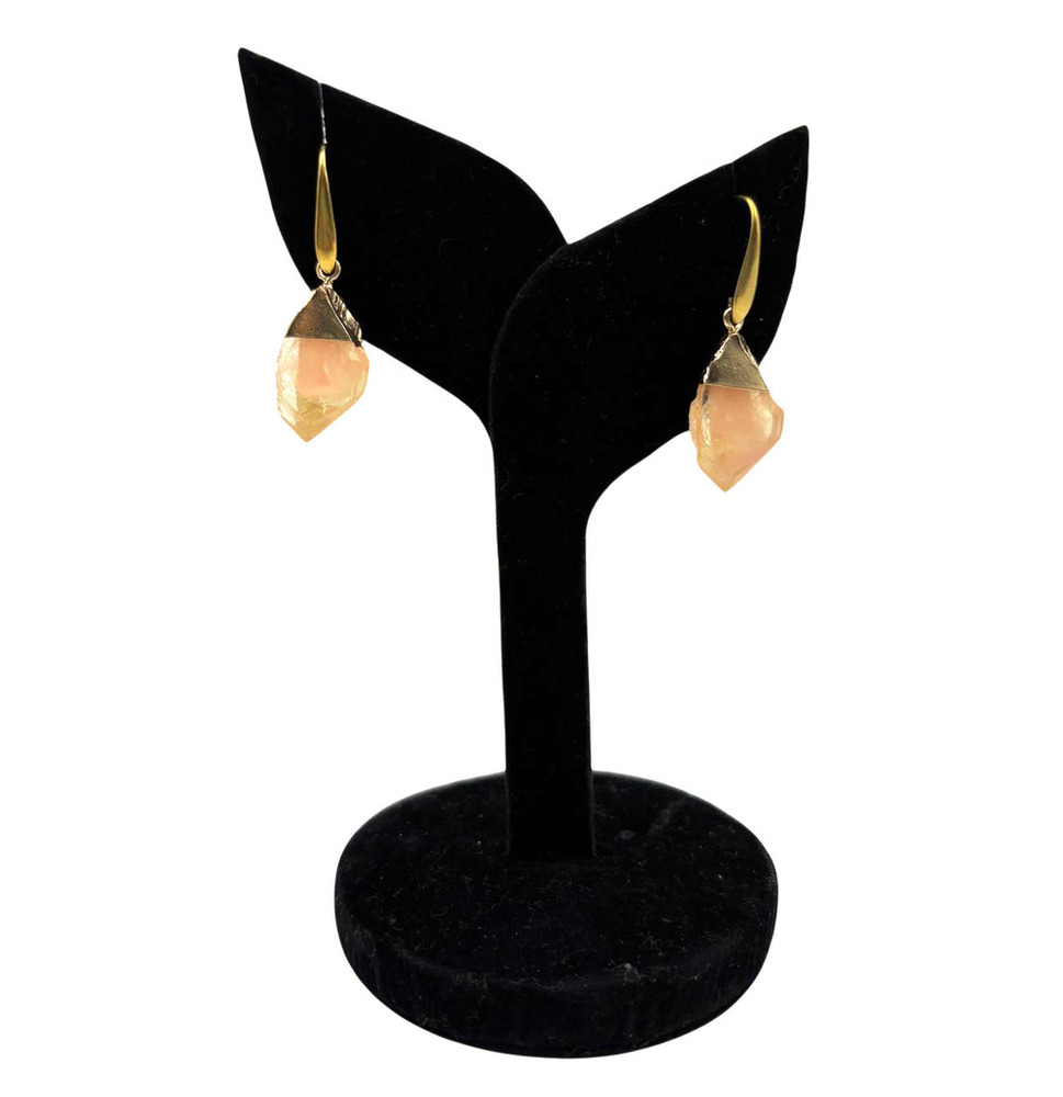 Golden Rose Quartz Drop Earrings