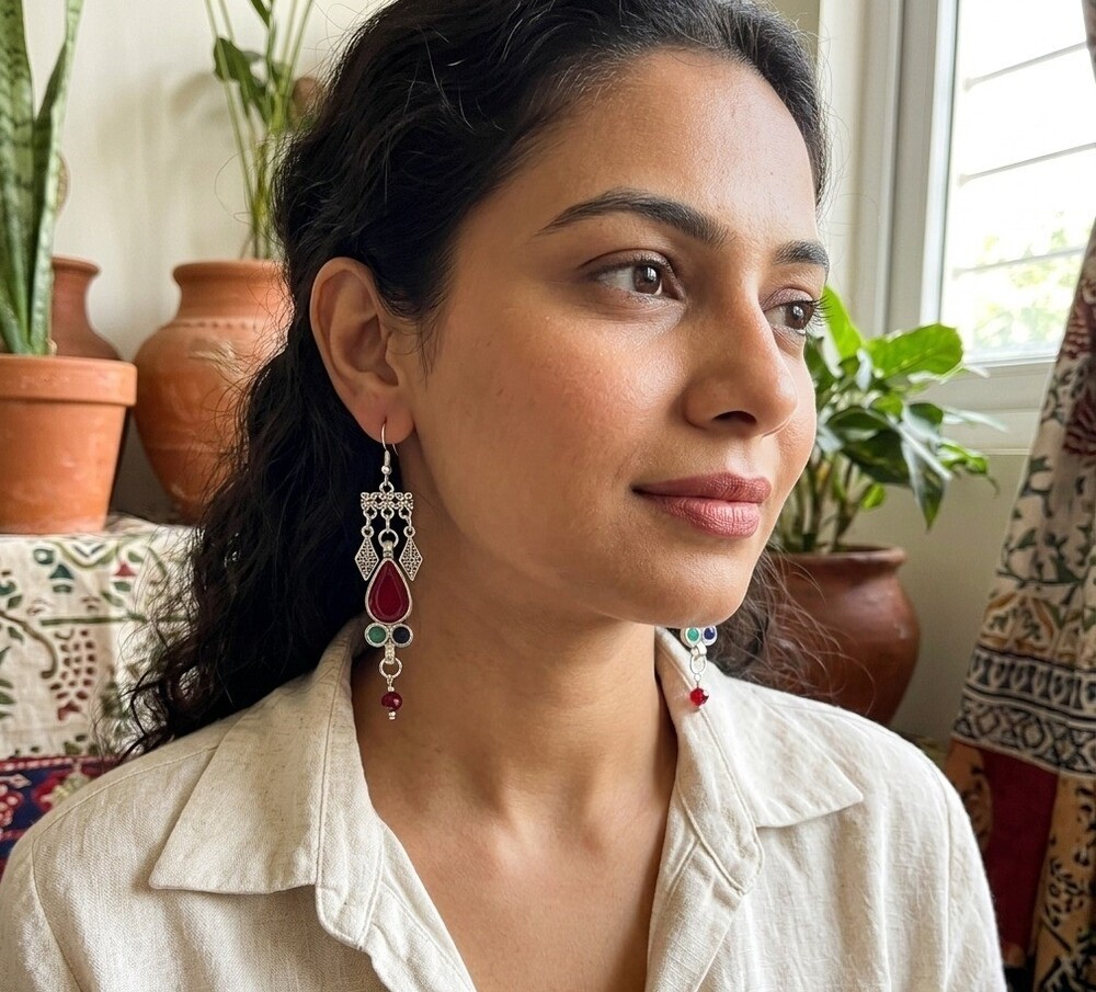 Ethnic Ruby Chandelier Earrings