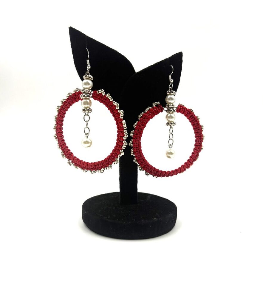 Handwoven Crimson Hoop Earrings
