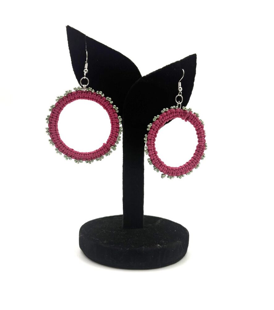 Handwoven Pink Hoop Earrings