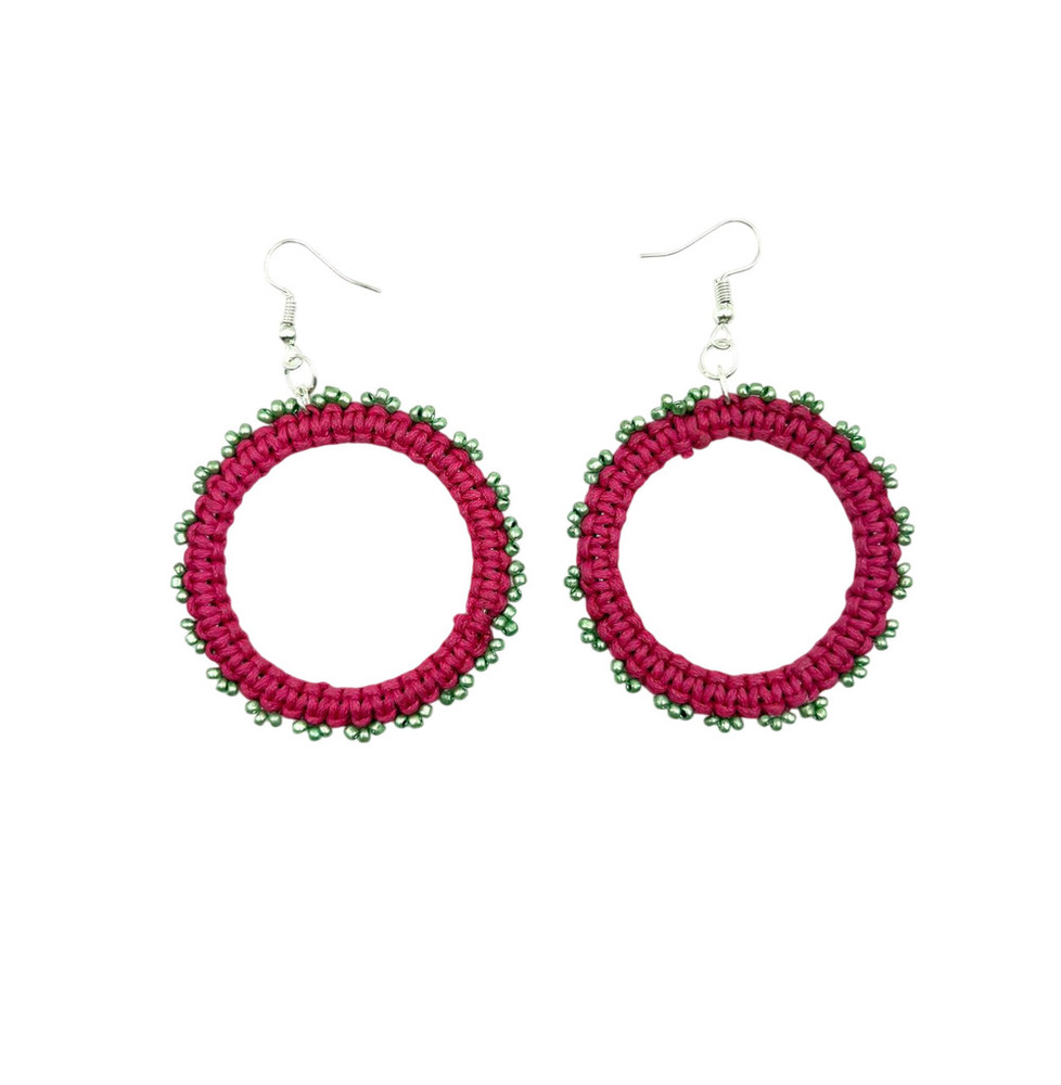 Handwoven Pink Hoop Earrings