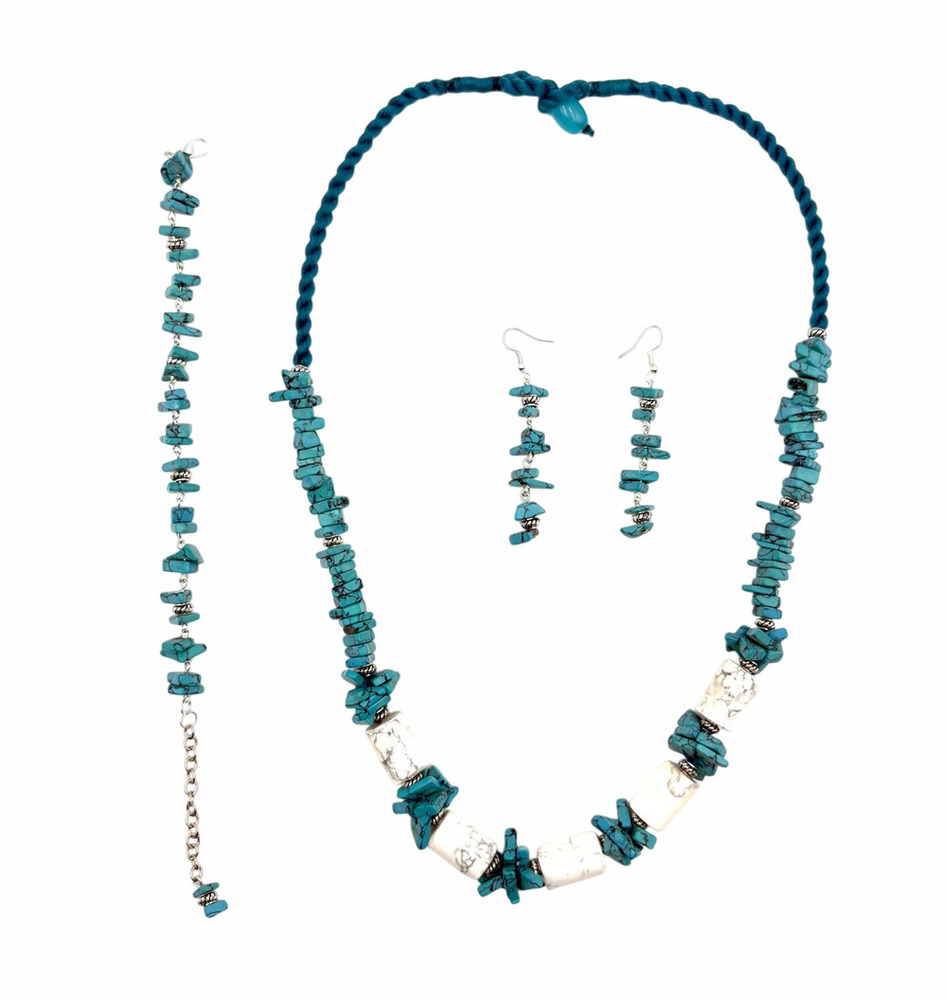 ARTISANAL TURQUOISE STONE CHIP RUSTIC HORIZON CORD SET