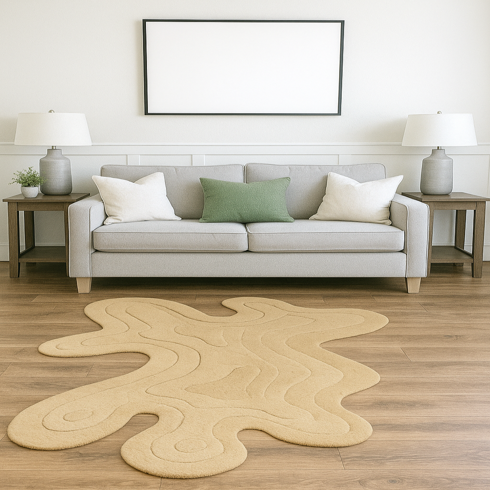 Handmade Cream Irregular Shaped Tufted Wool Rug Modern Organic Abstract Design Area Carpet For Living Room And Bedroom Decoration - Backing Material: Canvas Latex