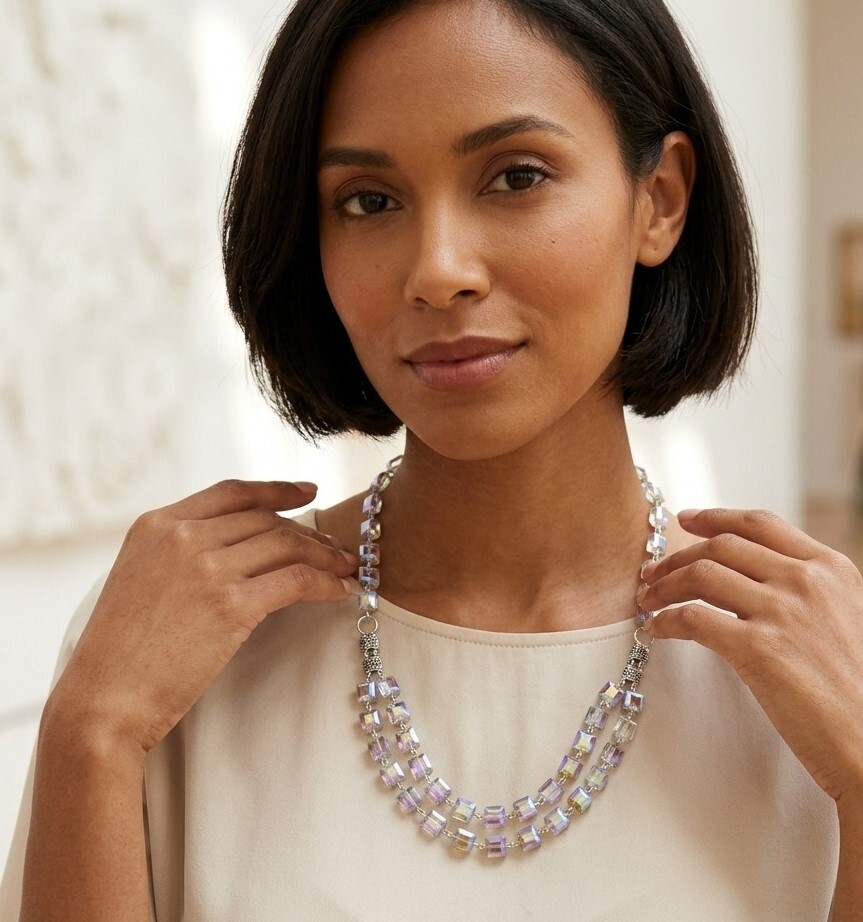 Aurora Cube Crystal Layered Handmade Necklace