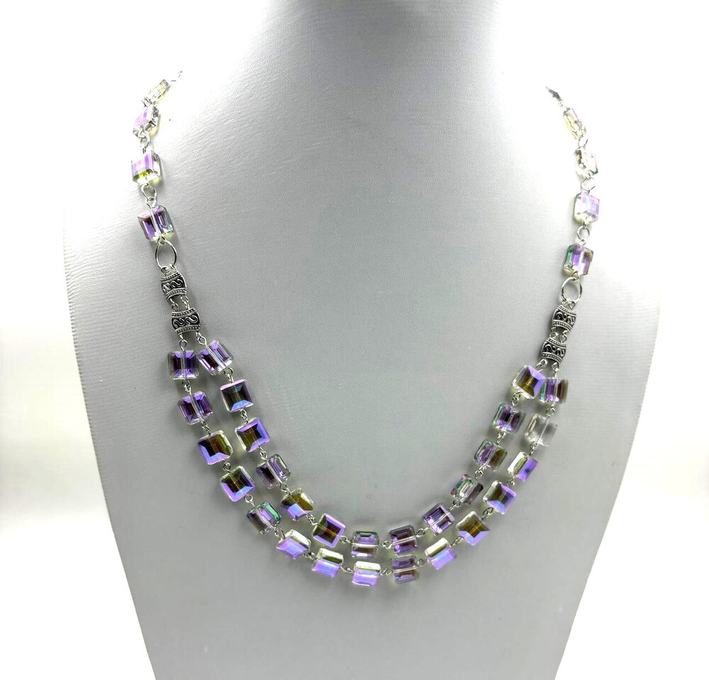 Aurora Cube Crystal Layered Handmade Necklace