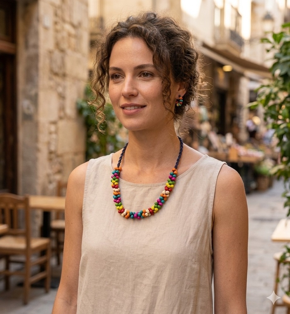 ARTISANAL CARNIVAL RAINBOW WOVEN CLUSTER COLLAR