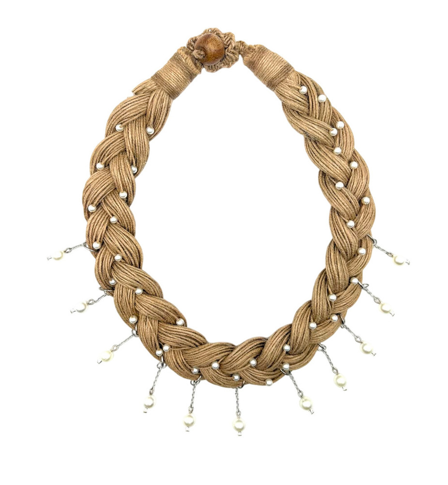 Braided Jute And Dewdrop Necklace