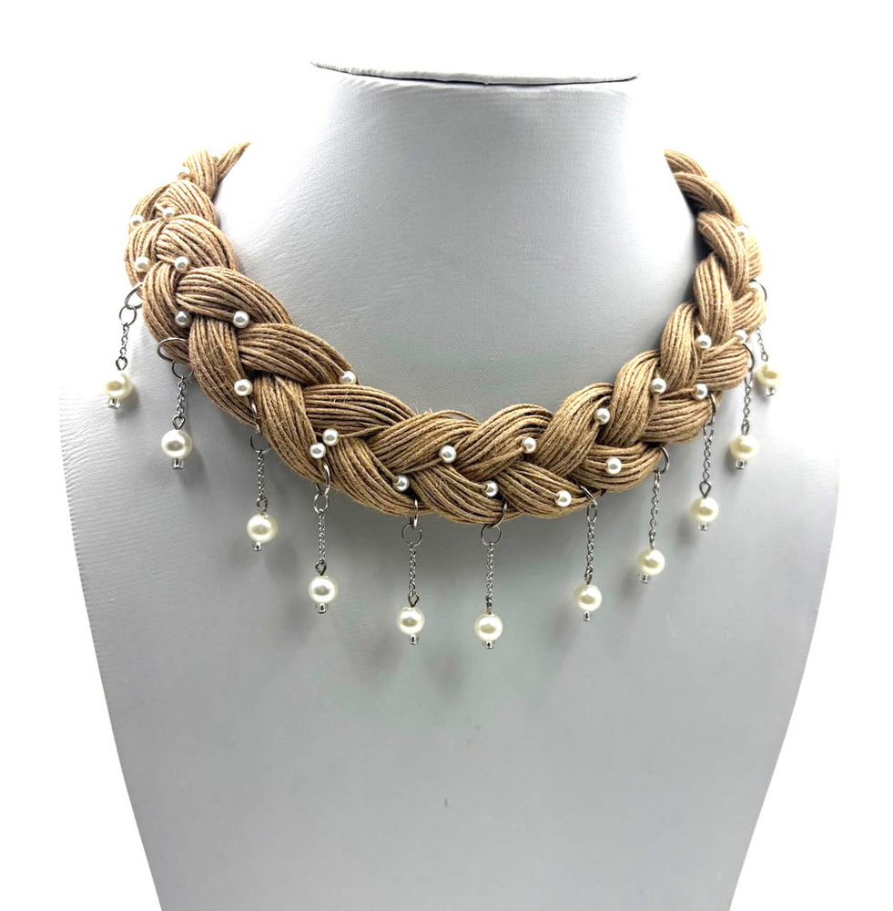 Braided Jute And Dewdrop Necklace