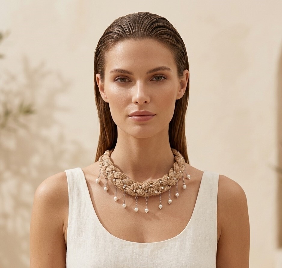 Braided Jute And Dewdrop Necklace