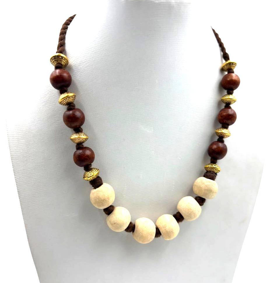 Bohemian Contrast Bead Necklace On Dark Cord