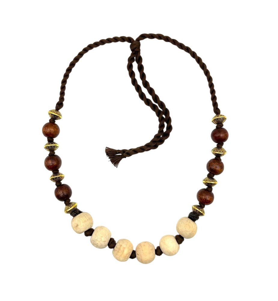 Bohemian Contrast Bead Necklace On Dark Cord