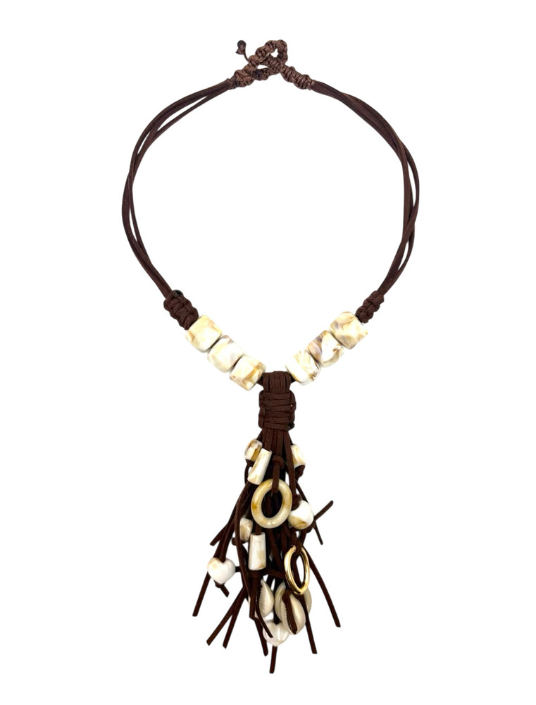 Boho Layered Cord Necklace With Stone & Ring Beads