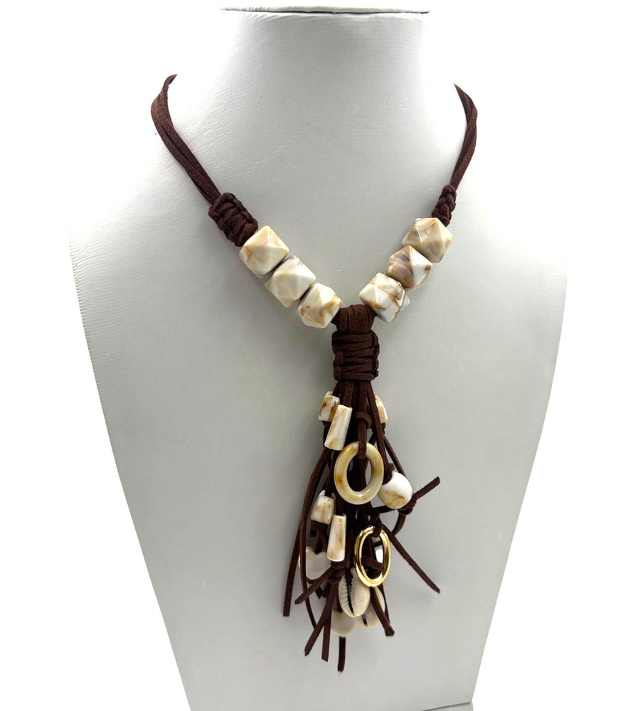 Boho Layered Cord Necklace With Stone & Ring Beads