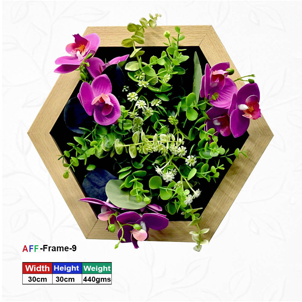 Hexagonal Wooden Artificial Flower Wall Frame - 30x30 cm