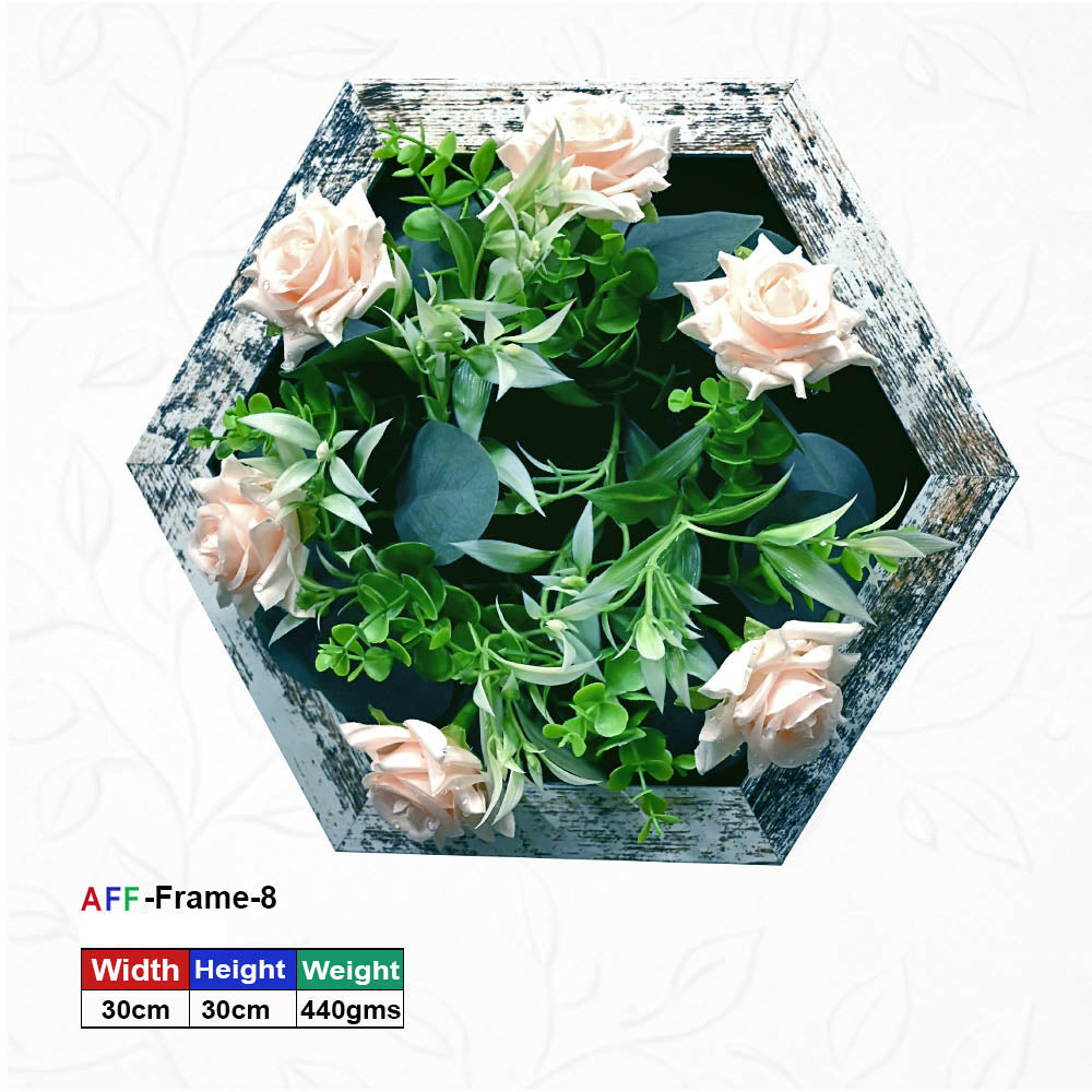 Hexagonal Wooden Artificial Flower Wall Frame - 30x30 cm