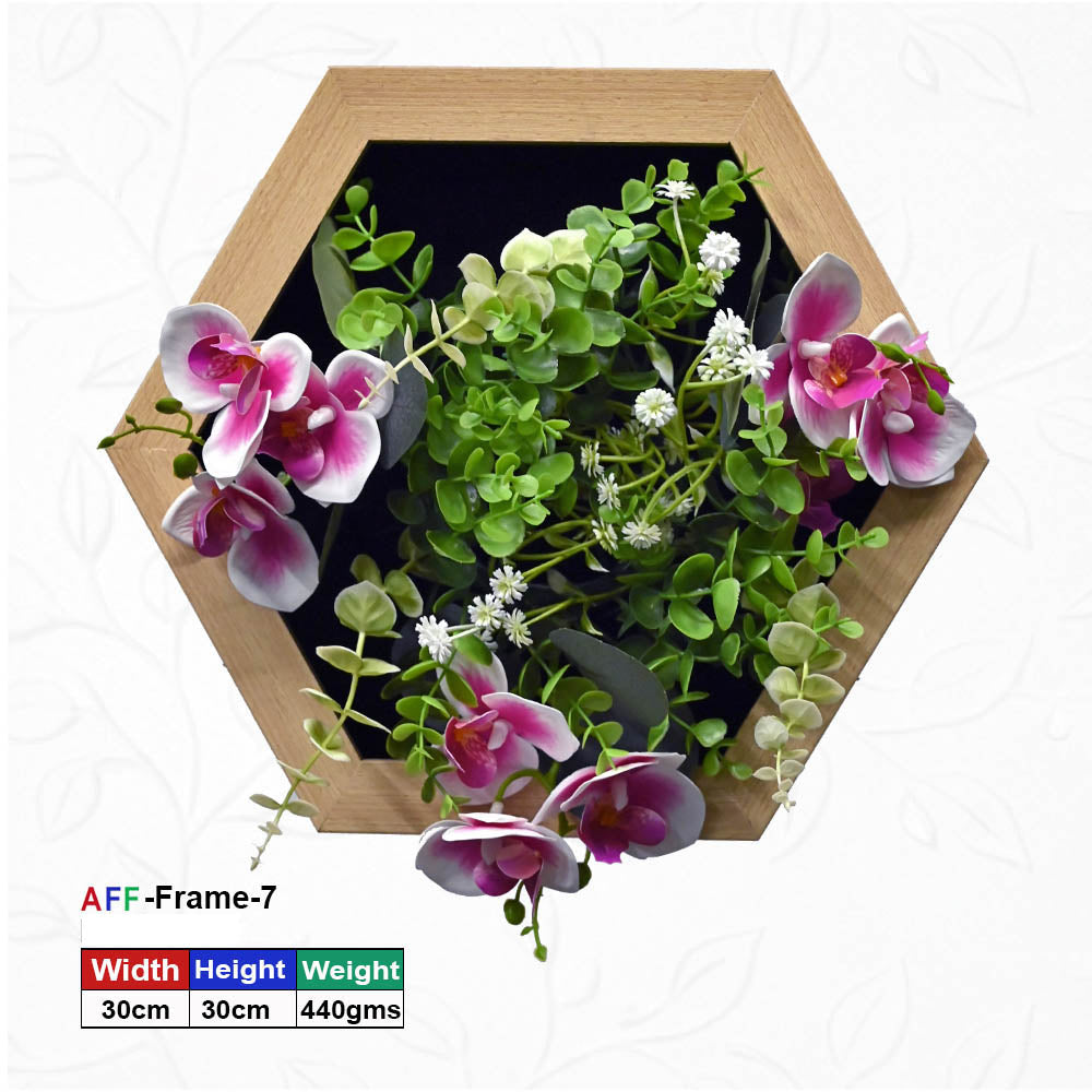 Hexagonal Wooden Artificial Flower Wall Frame - 30x30 cm