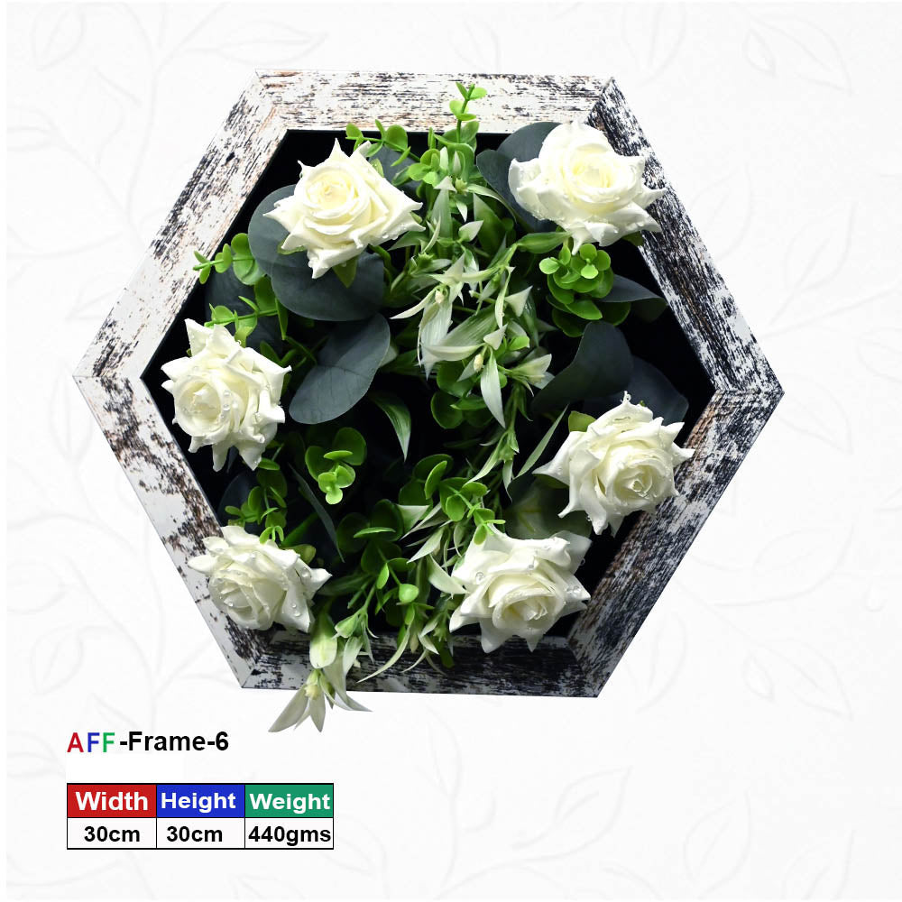 Hexagonal Wooden Artificial Flower Wall Frame - 30x30 cm