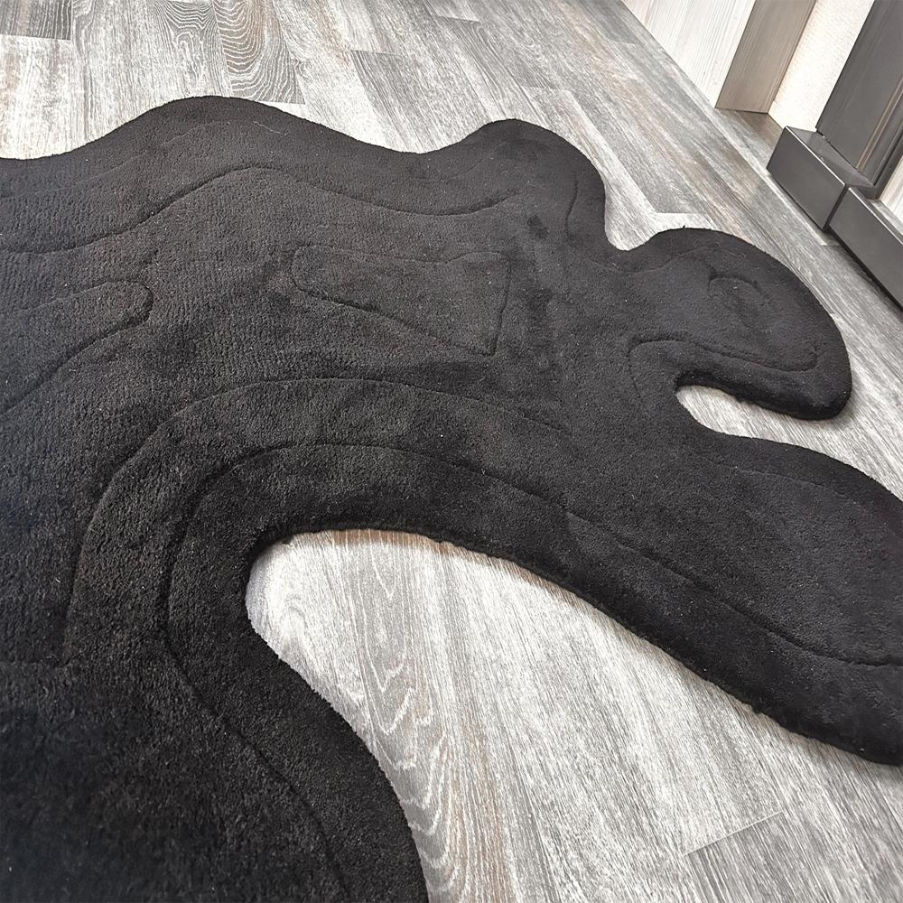 Handmade Dark Brown Irregular Shaped Tufted Wool Rug, Modern Abstract Organic Design Area Carpet for Living Room and Bedroom Decor