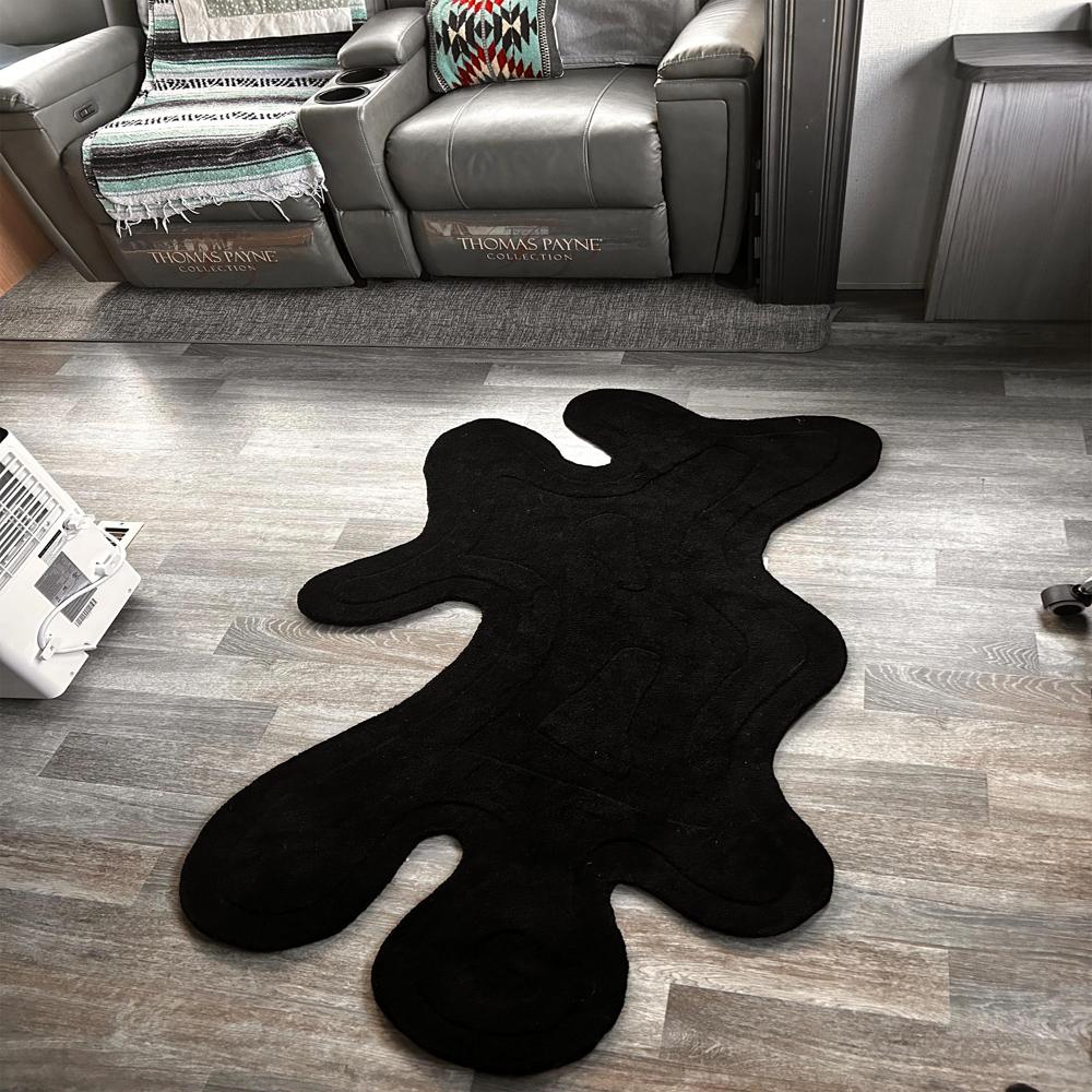 Handmade Dark Brown Irregular Shaped Tufted Wool Rug, Modern Abstract Organic Design Area Carpet for Living Room and Bedroom Decor