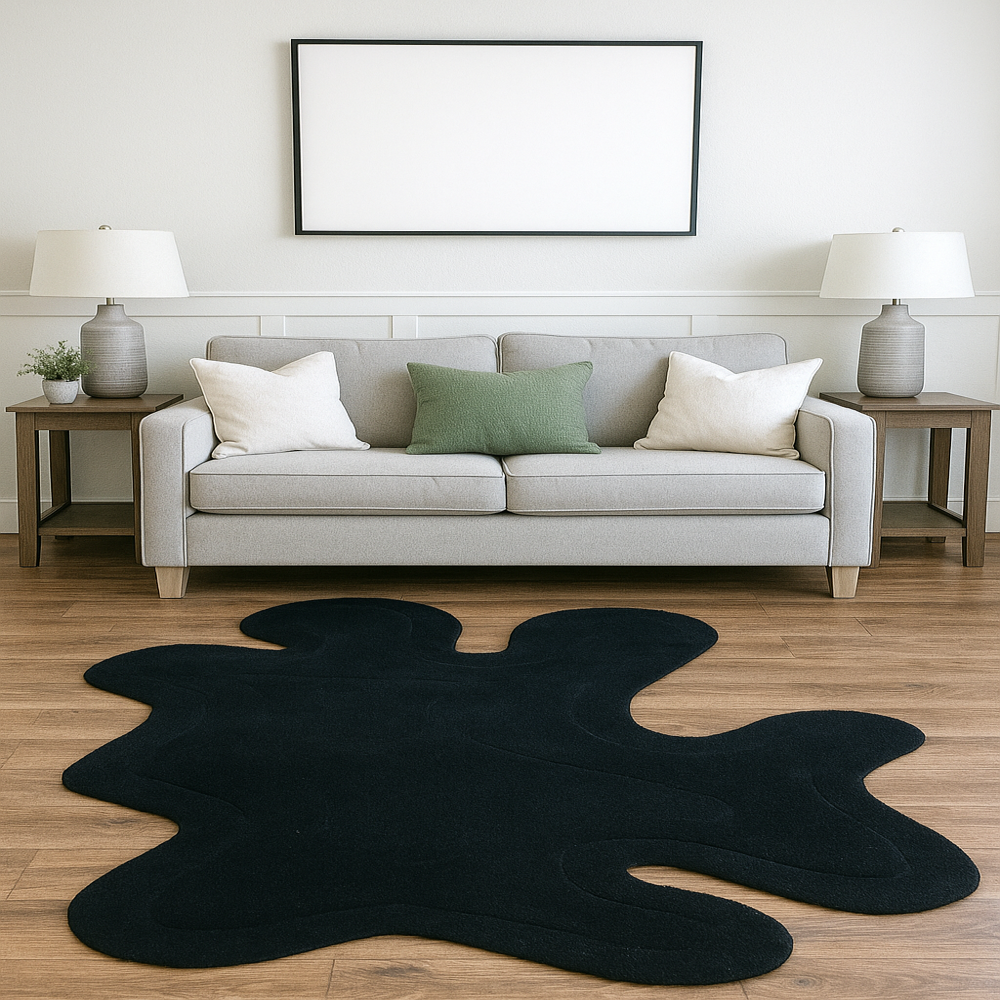 Handmade Dark Brown Irregular Shaped Tufted Wool Rug, Modern Abstract Organic Design Area Carpet for Living Room and Bedroom Decor