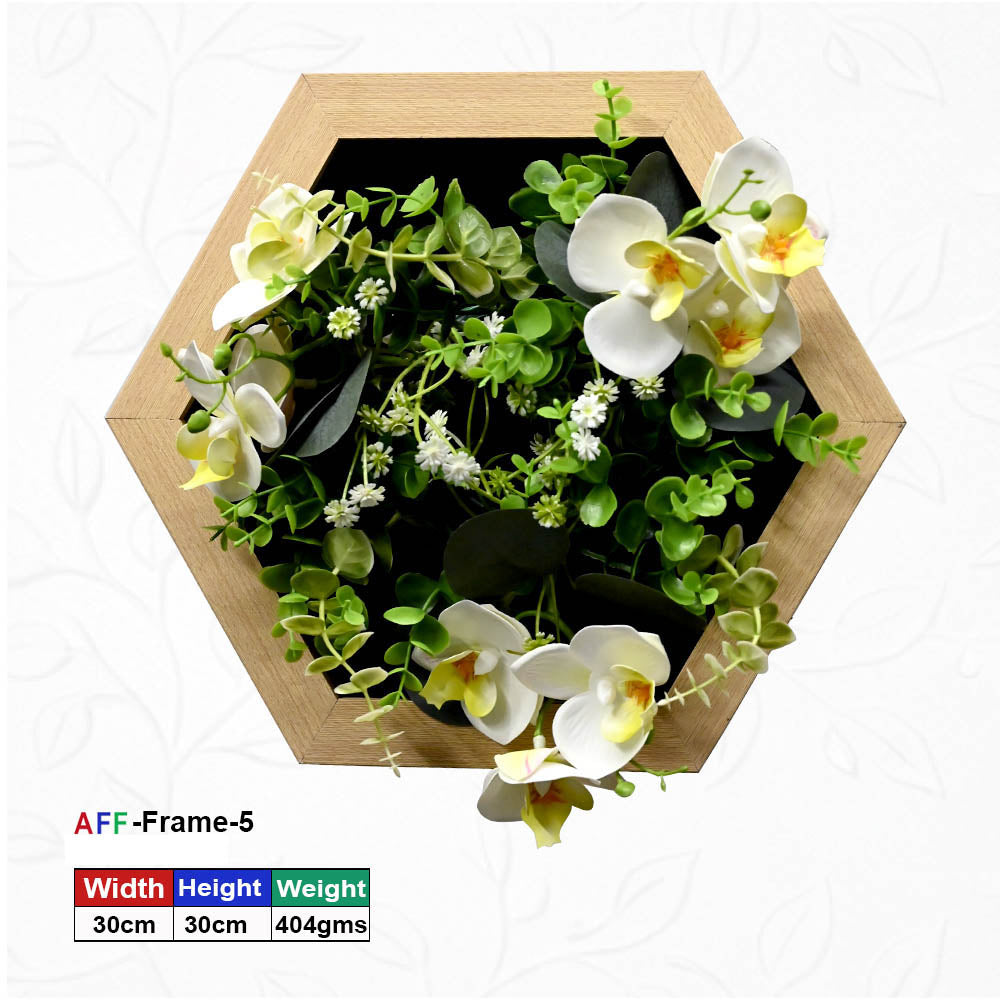 Hexagonal Wooden Artificial Flower Wall Frame - 30x30 cm