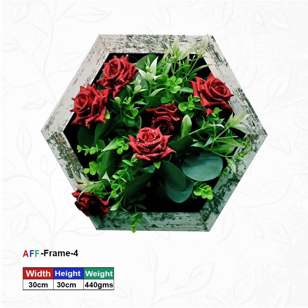 Hexagonal Wooden Artificial Flower Wall Frame - 30x30 cm