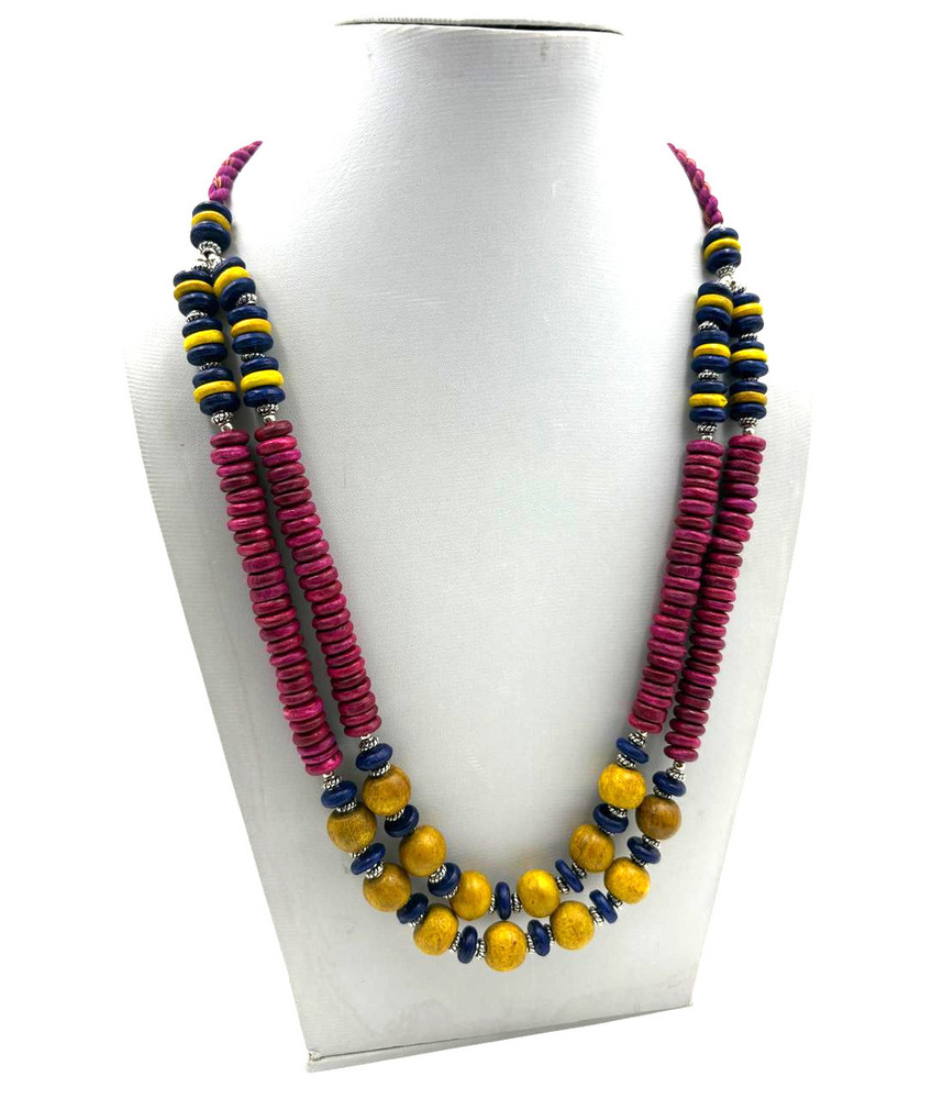 DESERT PLUM AND GOLD MULTICOLOR BLOCKED BEAD CORD NECKLACE