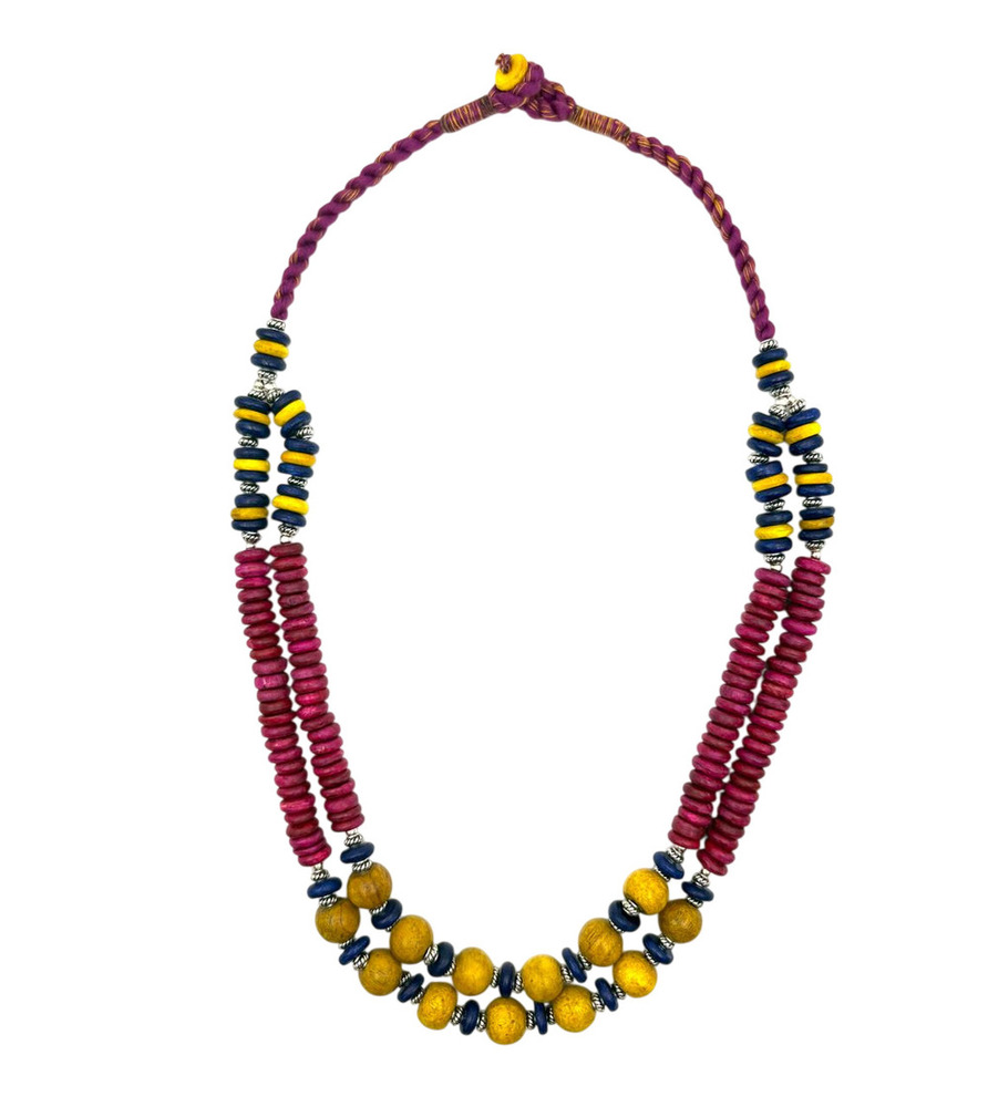 DESERT PLUM AND GOLD MULTICOLOR BLOCKED BEAD CORD NECKLACE