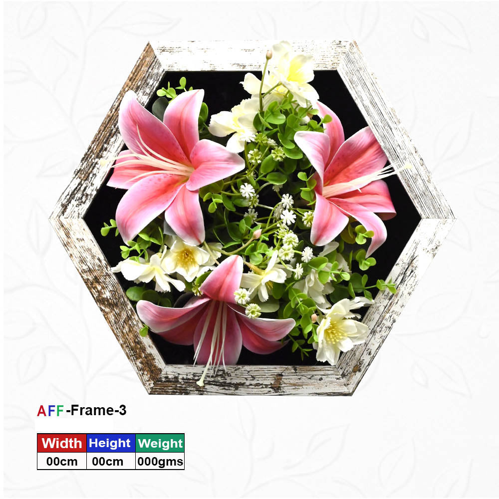 Hexagonal Wooden Artificial Flower Wall Frame - 30x30 cm