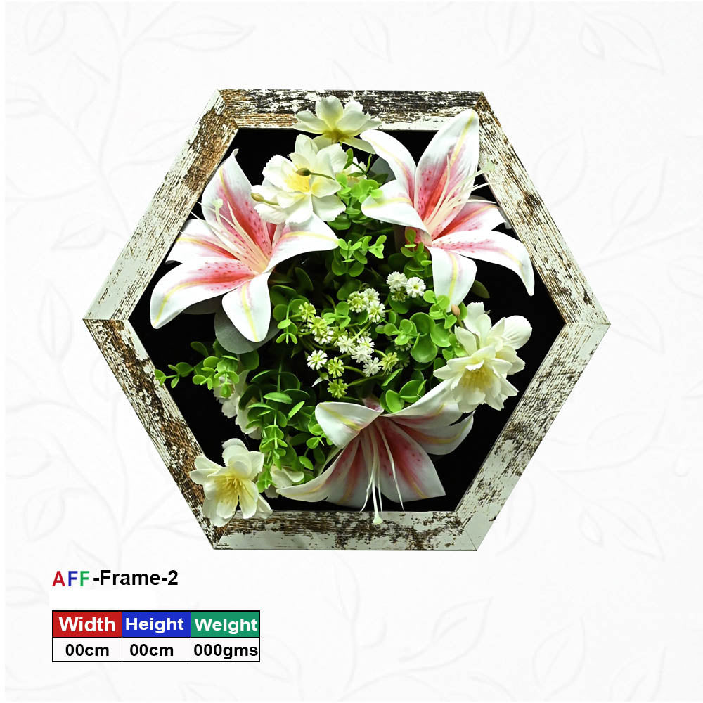 Hexagonal Wooden Artificial Flower Wall Frame - 30x30 cm