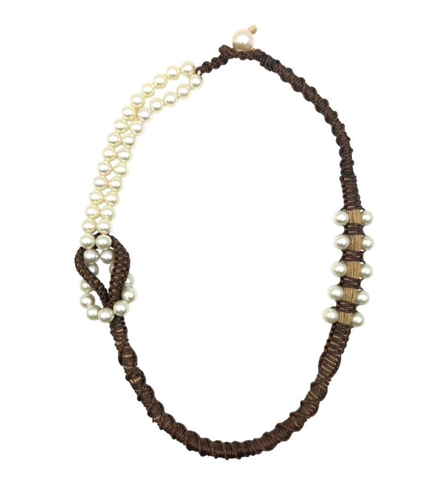 Handmade Braided Wax Cord And Pearl Necklace