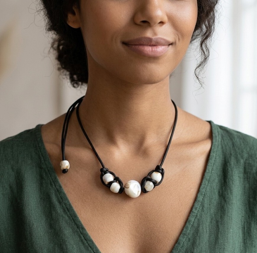 HANDMADE ARTISAN RESIN BEAD WAX CORD NECKLACE