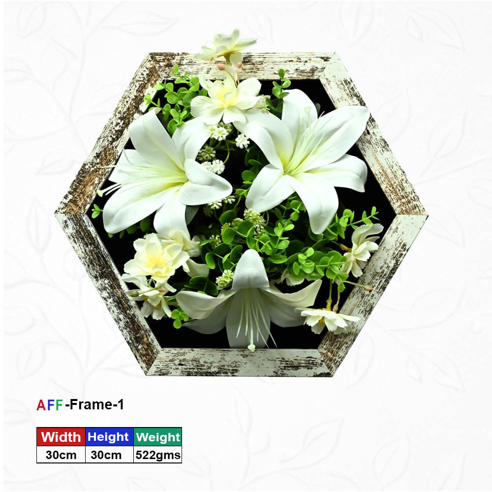 Hexagonal Wooden Artificial Flower Wall Frame - 30x30 cm