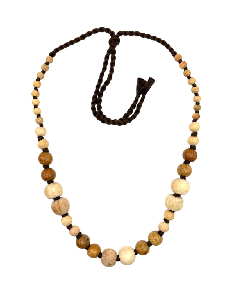 Handcrafted Wooden Bead Necklace On Black Woven Cord